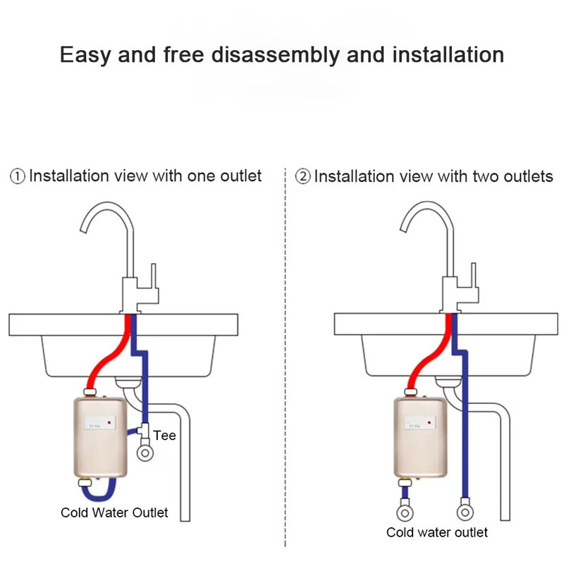 (image for) 3000W/3800W Electric Instant Tankless Water Heater 304 Stainless Steel IPX4 Waterproof Compact Design US/EU Plug Quick Heating for Kitchen Washbasin