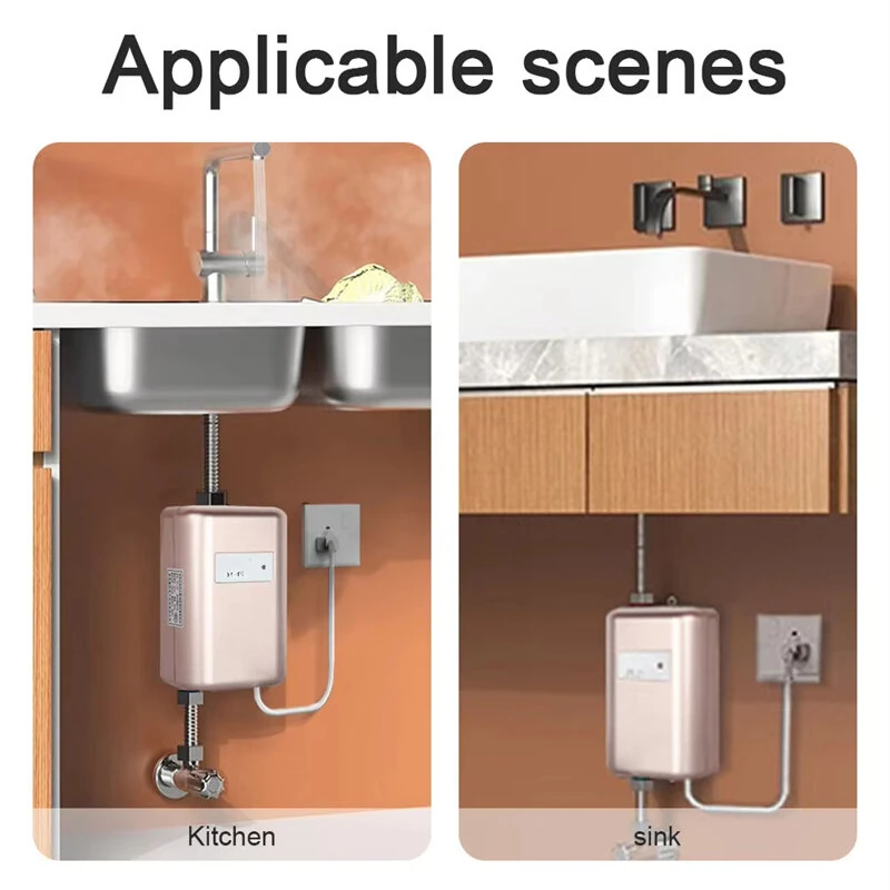 (image for) 3000W/3800W Electric Instant Tankless Water Heater 304 Stainless Steel IPX4 Waterproof Compact Design US/EU Plug Quick Heating for Kitchen Washbasin